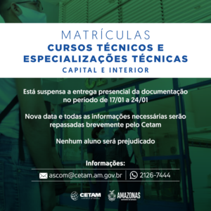 Imagem da notícia - Suspensas matrículas presenciais