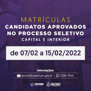 Imagem da notícia - Cetam divulga data para matrícula